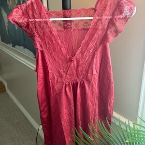 Vintage Rose Lace Chemise with Plunging Neckline and Empire Waist